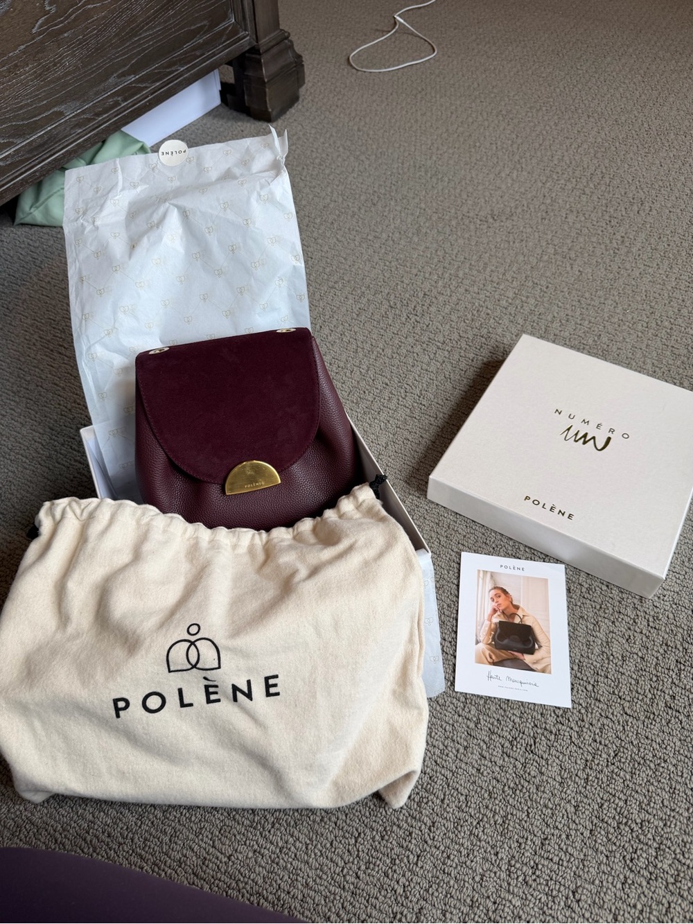 Polène Crossbody Bag in Burgundy and Gold